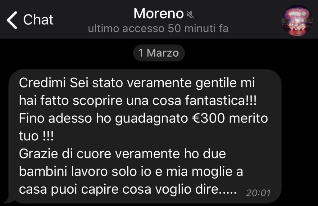 Testimonianze - Moreno lascia una recensione positiva.